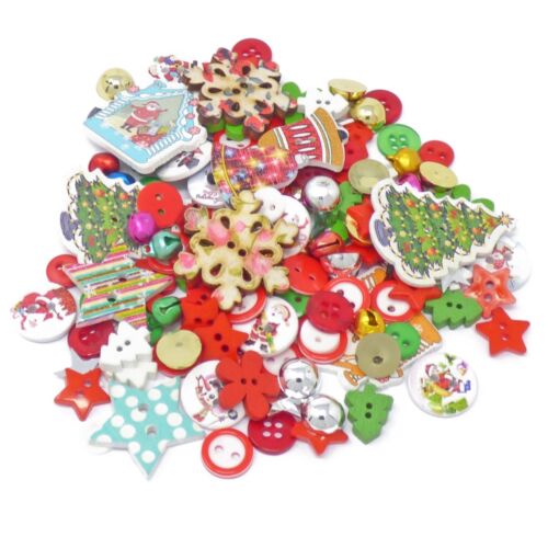 Christmas 150 Mix Wood Acrylic & Resin Buttons For Cardmaking Embellishments - Afbeelding 1 van 2