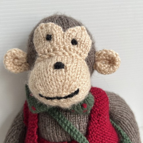 Handmade Knitted Monkey 45cm Tall Bow Tie Banana Shoulder Bag Home Made Quirky - Picture 2 of 8