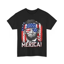 Lincoln 4th Of July Merica Abe Boys Men Women American Flag T-Shirt