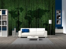 World Map Matrix Code Photo Wallpaper Woven Self-Adhesive Wall Mural Art...