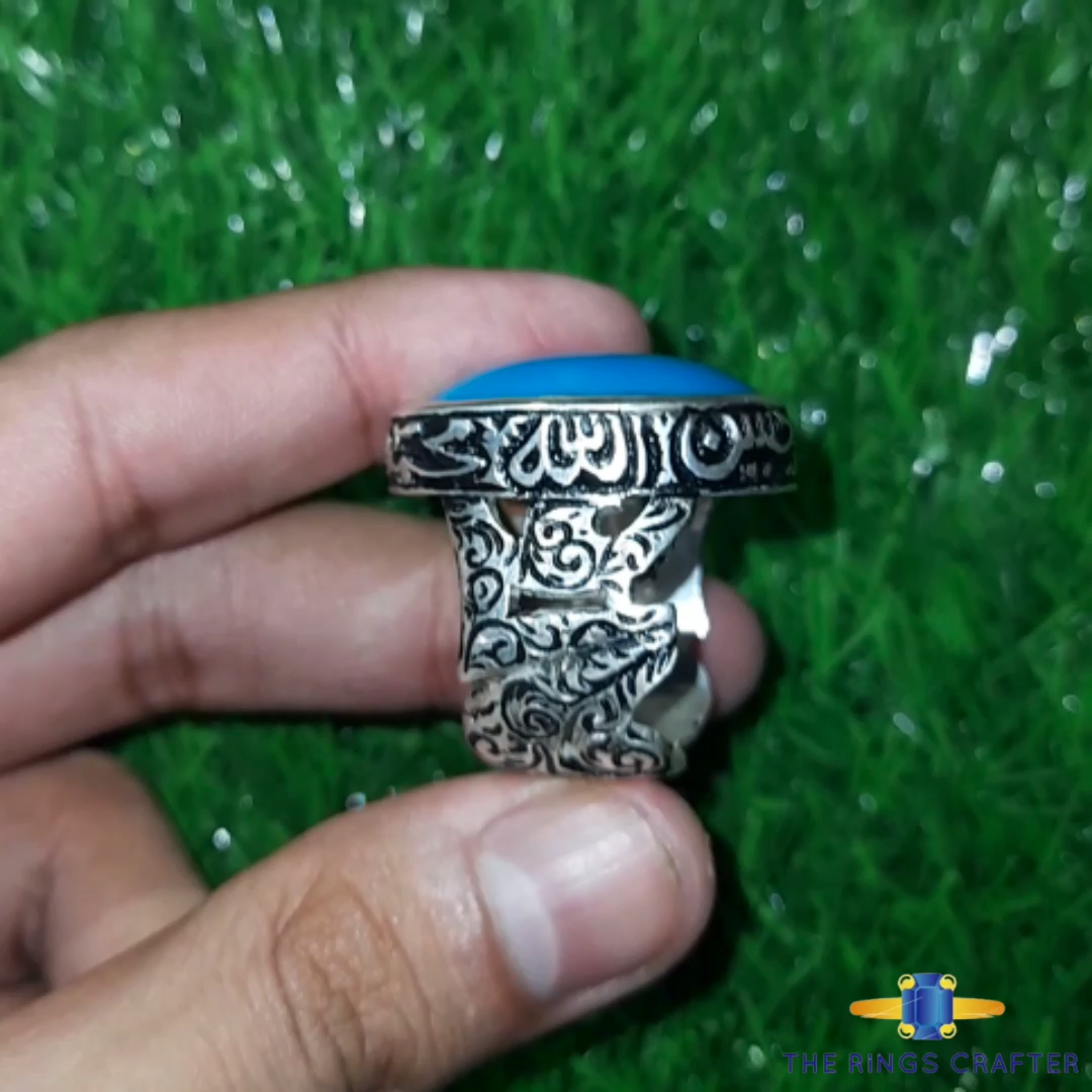 AAA Nishapuri Feroza 925 Silver Turquoise Islamic Calligraphy Ring