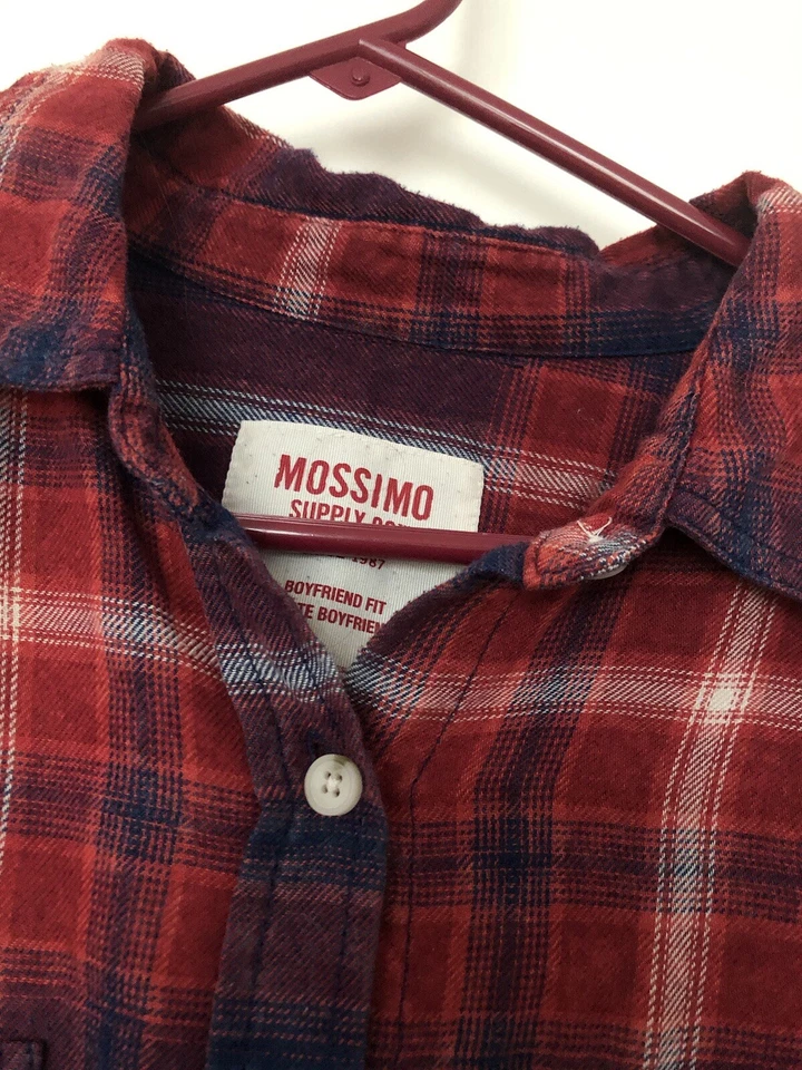Mossimo Flannel Shirt Womens L Red Plaid Boyfriend Fit Long Sleeve Pockets - Imagem 3 de 4
