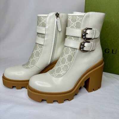 NEW Gucci White Combat boots Kensington Napa leather Size 39.5 | eBay