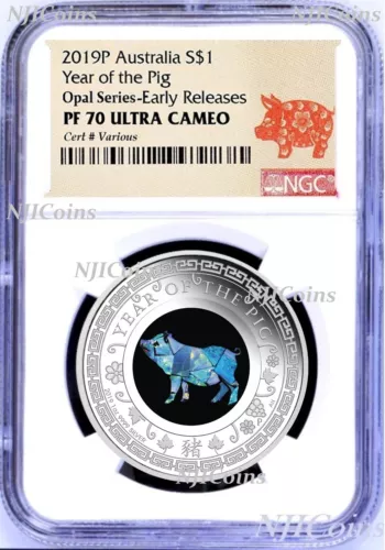 2019 Australia OPAL LUNAR Year of the PIG 1oz Silver Proof Coin NGC PF70 UC ER 