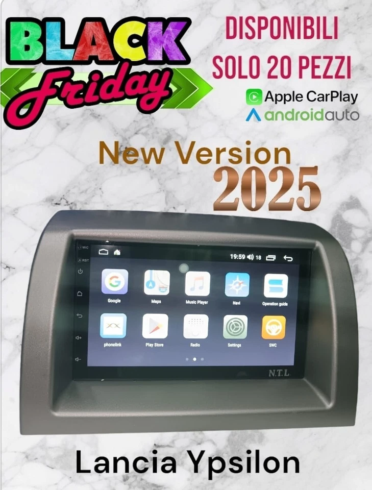 AUTORADIO DOPPIO DIN 7 ANDROID 13  COMPLETO PER LANCIA Y   4 GB 64 RO  CARPLAY - Immagine 3 di 4