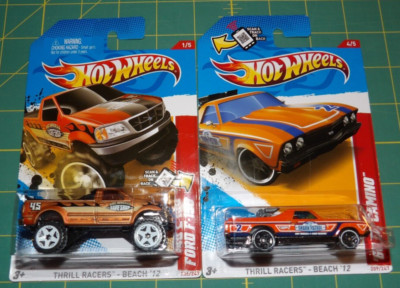 Lot of 2 - 2012 Hot Wheels Thrill Racers Beach - '68 El Camino & Ford F-150