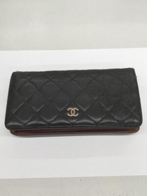 Chanel Matelasse Long Wallet Lambskin Black Silver Coco Mark Round 