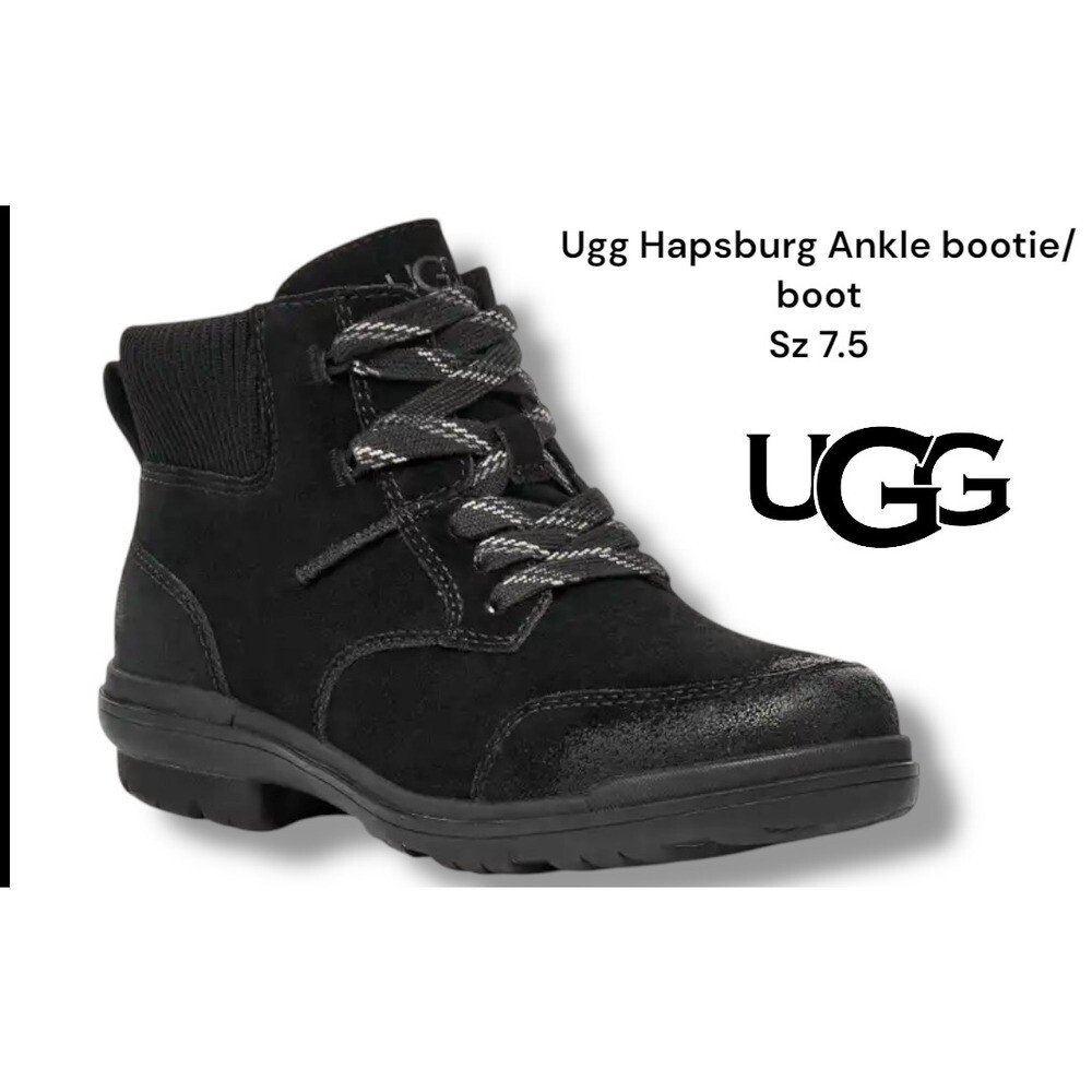 UGG Hapsburg Waterproof Ankle Booties Suede Lace Up Boots Black