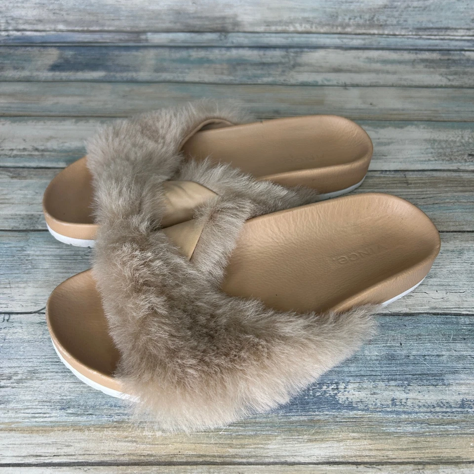 Sandalias Vince Garrison Slide Talla 6.5 Mujer Piel Beige Cuero Foto 2 de 4