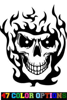 Vinyl Decal Truck Car Sticker Laptop - Zombie Horror Flames Burning Skull