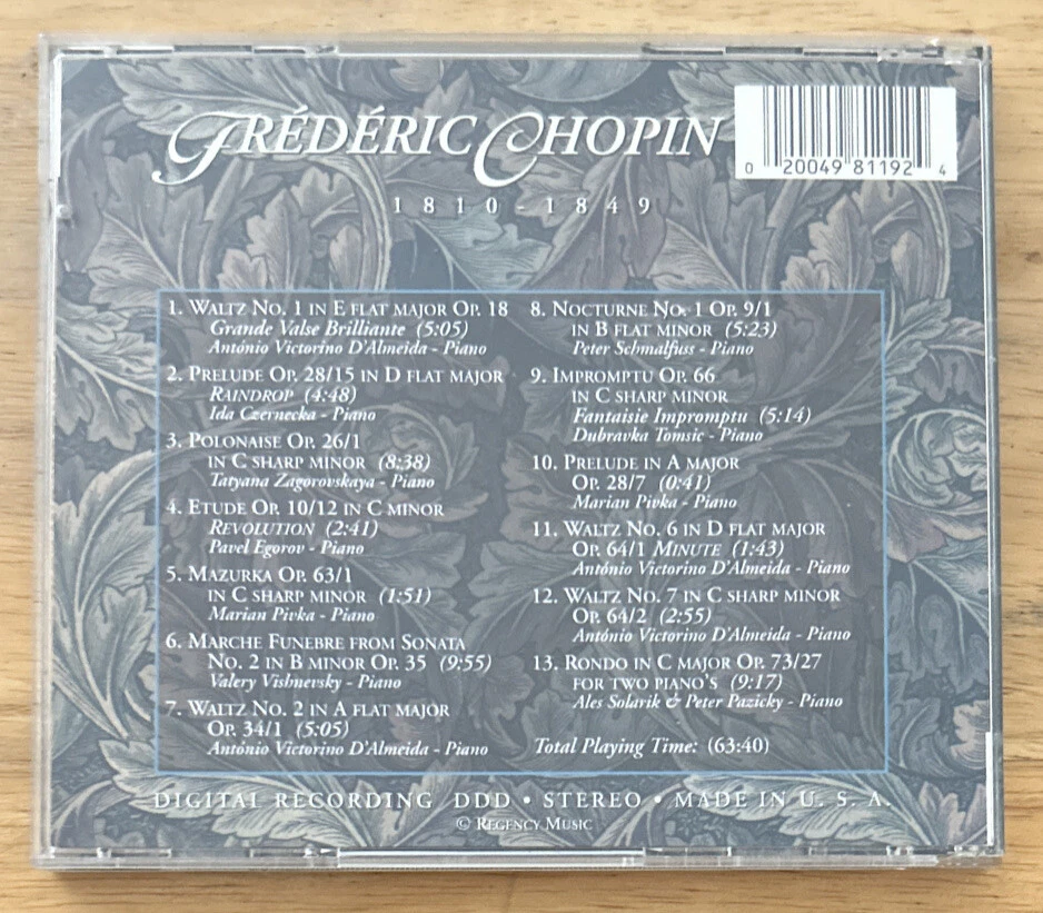 Masterpiece Collection Frederic Chopin, Vol 3 CD Classical (Regency Music Used) - Image 4 of 4