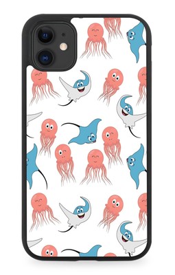Stachelrochen und Kraken Muster Gummi Handyhülle Stingray Oktopus Kinder Meer DP51