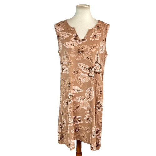 Tropical Escape Womans Dress Size XL Tan Sleeveless Lightweight Rayon Vacation