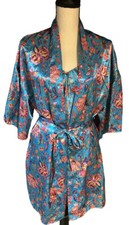 Vintage Val Mode Lingerie Polyester Turquoise Floral Robe Cami Set Petite USA