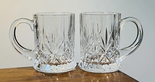 2 Vintage French Crystal Mugs-Cristal d'Arques Durand Chantilly Taille Beaugency