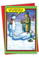 1 Funny Christmas Card with Envelope - Snowman Sneeze 5706
