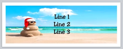 Personalized Address Labels Beach Christmas Santa Hat (jx 666)