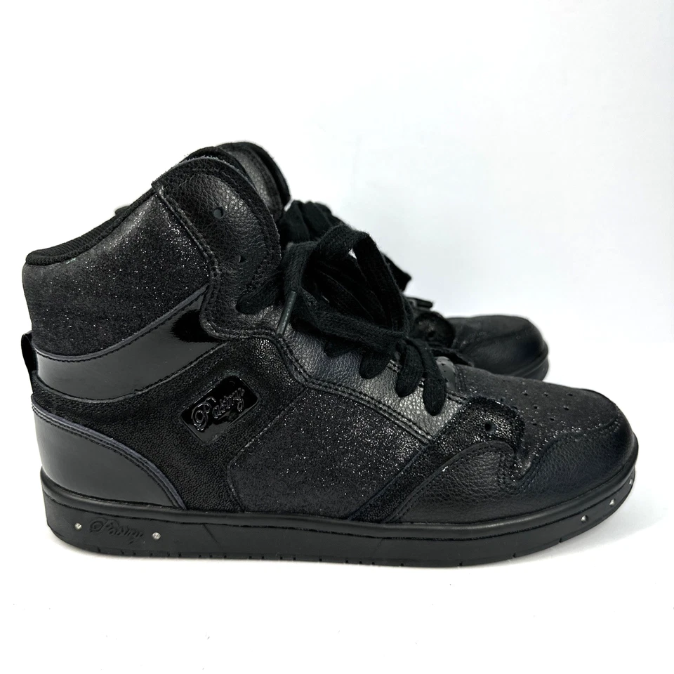 Печенье высоты верхний кроссовок женский размер 9 черный блестящий шнурует вверх повседневные туфли - Изображение 3 из 4