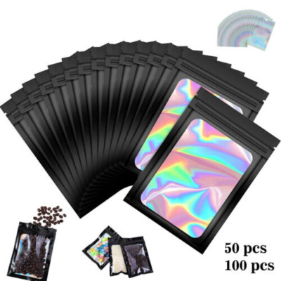 50/100 X Polyester Film Bag Holographic Resealable Packaging Foil Bag