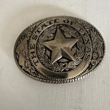 The Great State of Texas - Flag  Star Vintage Silver Color USA made Belt Buckle