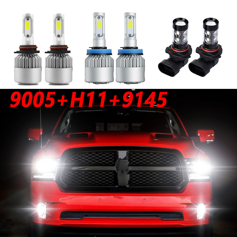 LED Headlight Hi/Lo beam + Fog Bulbs for 2009-2017 Dodge Ram 1500 2500 3500 4500