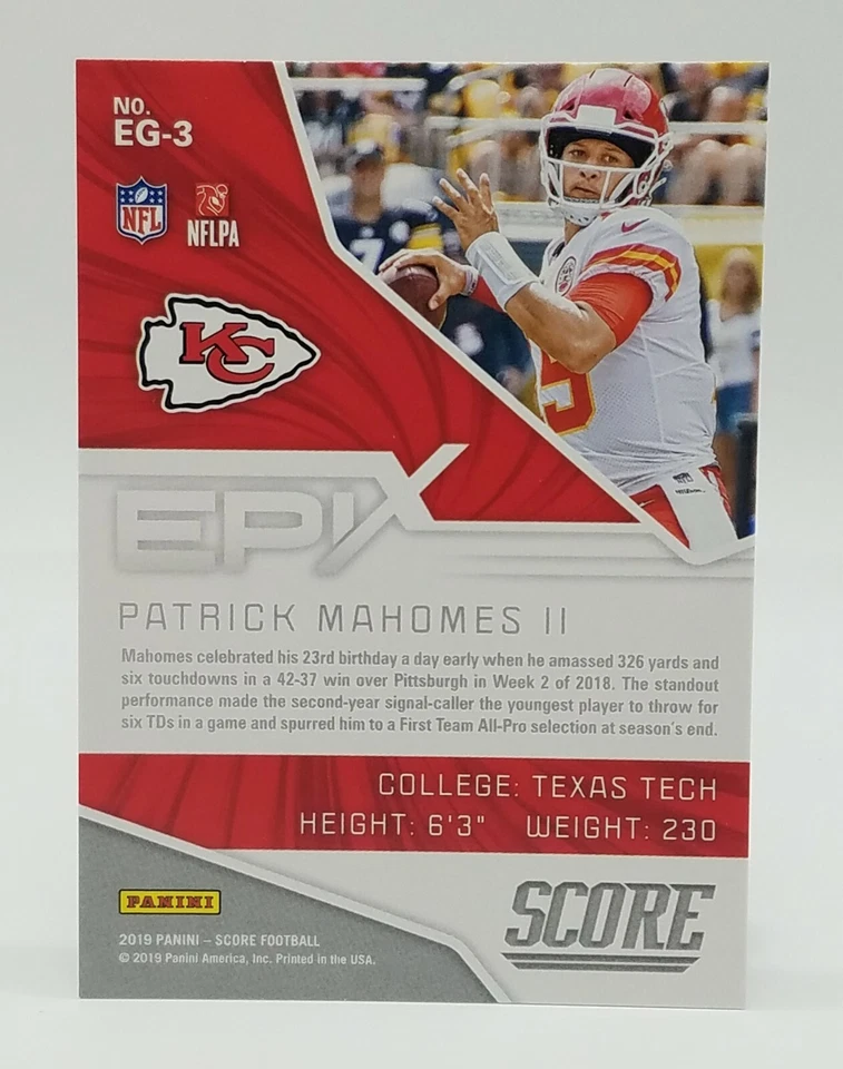 2019 Score Patrick Mahomes II Epix Game #EG-3 Kansas City Chiefs/Super Bowl 🔥🔥 - Image 2 of 2