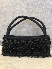 Little Black Formal Evening Purse Beaded Handbag Fabric 8.5 x 3.5 With Handle u