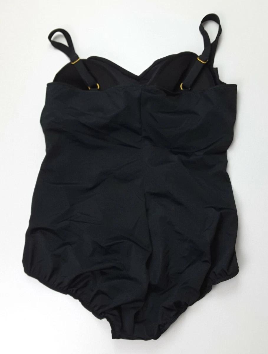 Trimshaper One Piece Shirred Swimsuit Black Plus Size 22W or 24W 109