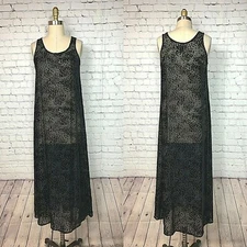 Citron Womens Maxi Dress Black Velvet Polka Dot Sheer Sleeveless Size Small