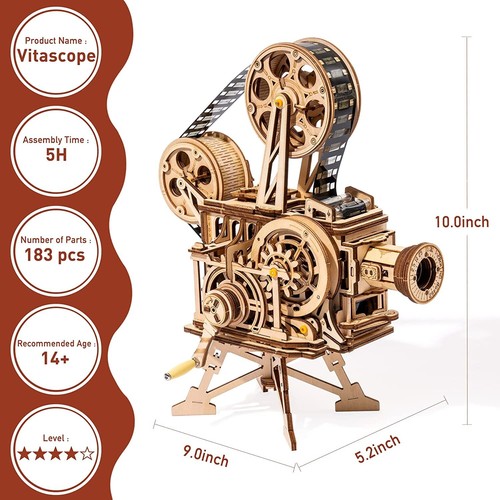 ROKR Vitascope 3D DIY Wooden Puzzle Mechanical Gear Vintage Projector Adult Gift - Picture 8 of 13