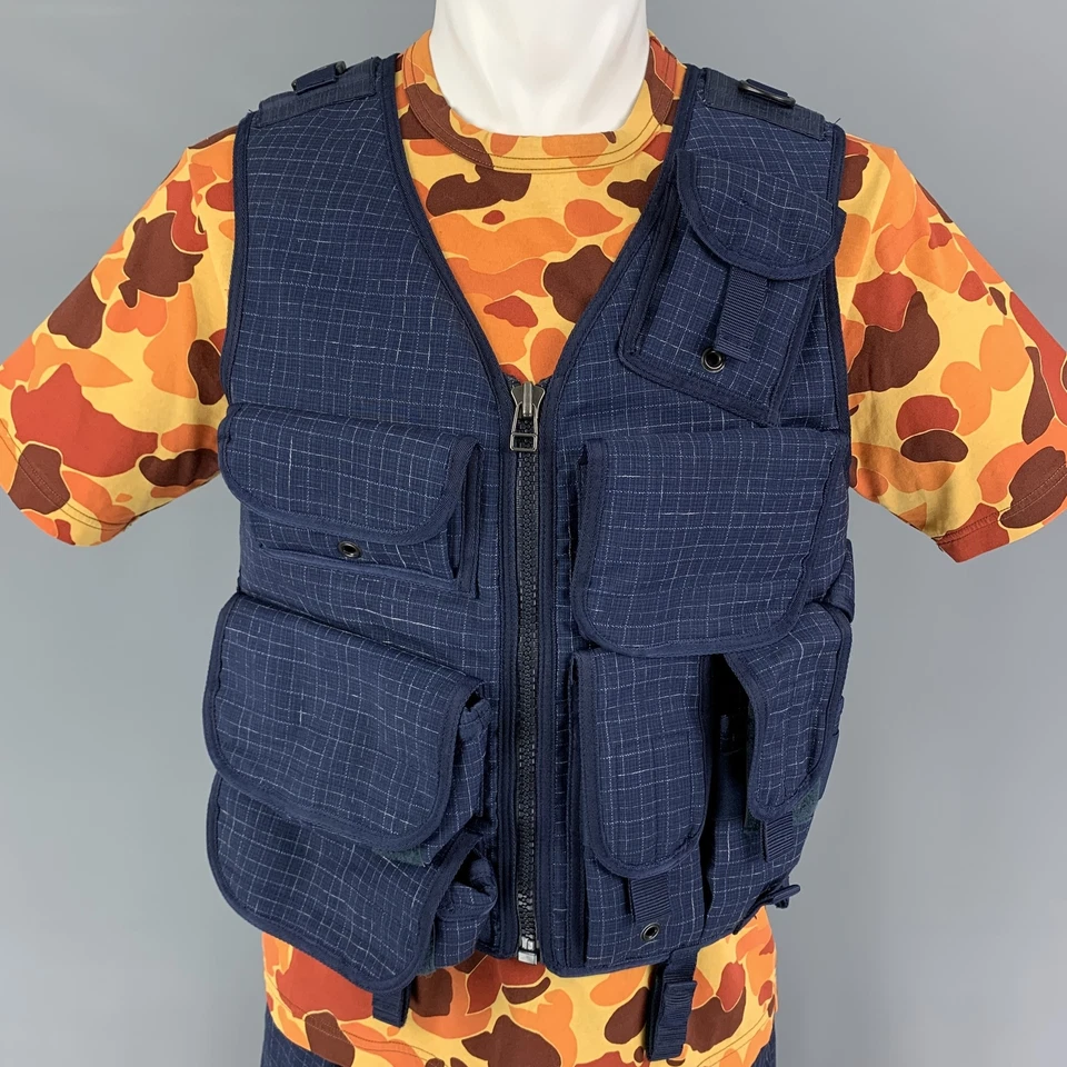 JUNYA WATANABE SS19 Size M Blue Yellow Grosgrain Utility Vest Shorts Tee 3PC Set Foto 2 de 4