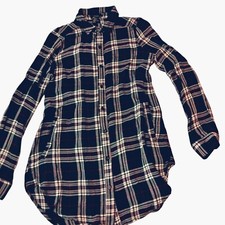 Forever 21 Dark Blue White Plaid Long Sleeve Shirt Dress Small super soft