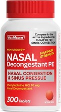 Nasal Decongestant PE Phenylephrine Hcl 10Mg Tablets Bulk 300 Count Non-Drowsy