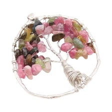 925 Sterling Silver Vintage Pendant Designer Wired Gemstone Tree Of Life PT24261