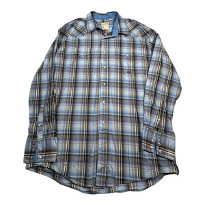 Roper Western Plaid Long Sleeve Snap Front Shirt Mens XL Blue Brown