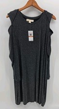 MICHAEL KORS LADIES BLACK/SILVER METALLIC DRESS-COLD SHOULDER Size 3X NWT $125!!