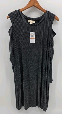MICHAEL KORS LADIES BLACK/SILVER METALLIC DRESS-COLD SHOULDER Size 3X NWT $125!!