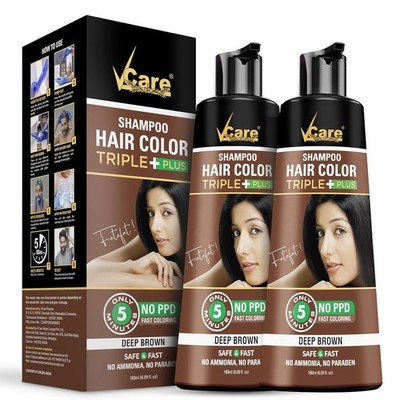 VCare Shampoo Hair Colour Triple Plus - Brown -180 ml