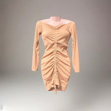 Ladies PLT Blush/ Beige Ribbed Bodycon Dress L/S Stretch RRP £18 Size 10 BNWT