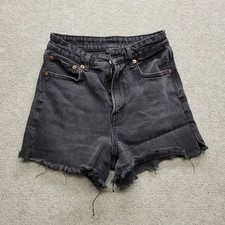 American Eagle Mom Shorts Womens 0 Black Denim Cut Off Raw Hem High Rise