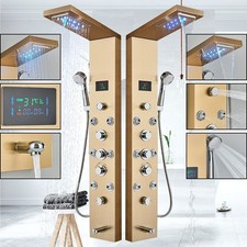 LED Shower Panel Column Tower Stainless Steel Body Jet Twin Head Mixer Tap Set
