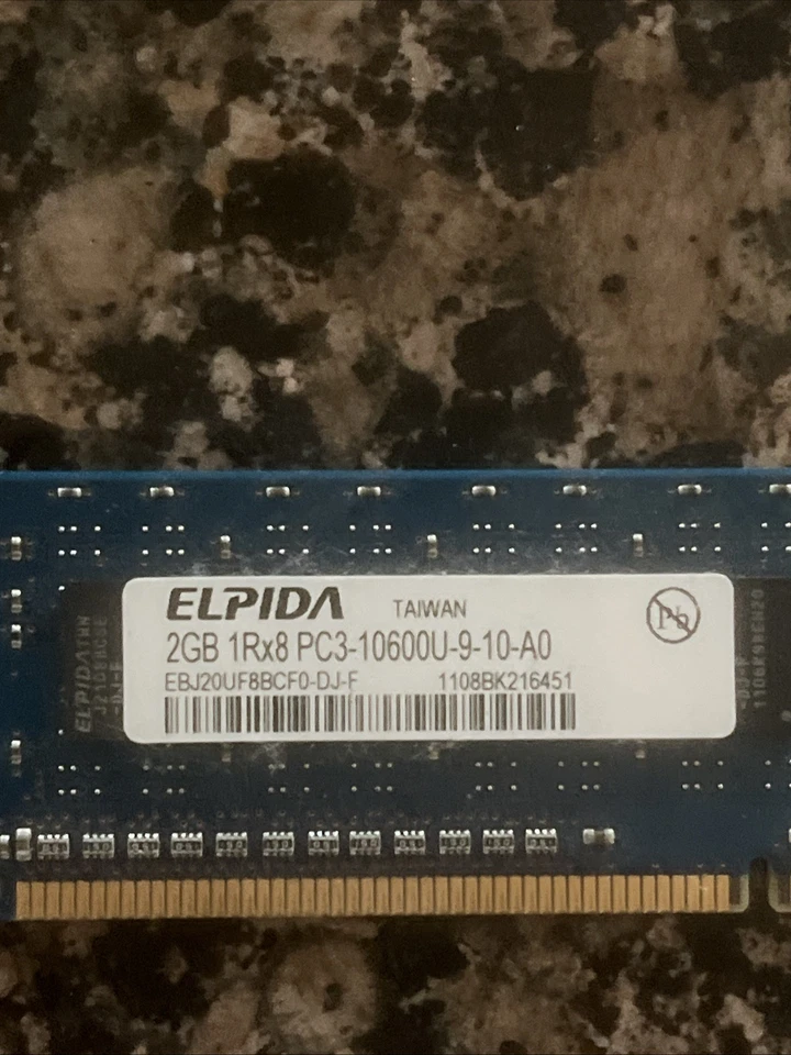 Lote de 2x Elpida 1GB DDR3 1333MHz PC3-10600U Escritorio RAM UDIMM - 2GB Total Foto 2 de 3