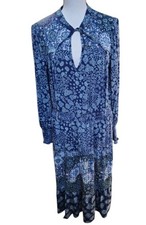 Michael Kors Paisley Print Smocked Georgette Maxi Dress Size Large Cottagecore