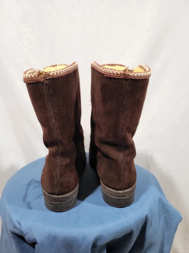 (Talla 6) Botas de esquí APRES HECHAS EN EE. UU. Fascinators marrón gamuza y PIEL VINTAGE Foto 3 de 4