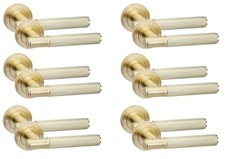 Knurled T-Bar Satin Brass Door Handles 1 to 6 Pairs Bathroom and Key Lock Set