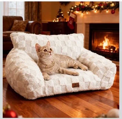 Made4Pets checkered cat sofa bed with a removable, washable cover, small grey