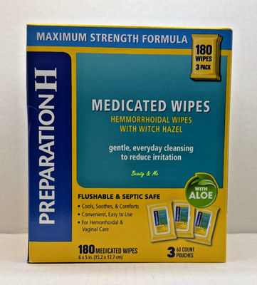 Preparation-H Maximum Strength Medicated Hemorrhoidal Wipes With Aloe, 3 x 60