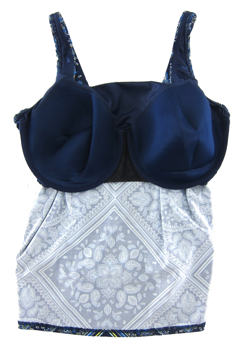 Lands' End Blue Yellow White Paisley Built In Bra Tankini Swim Top 18W G