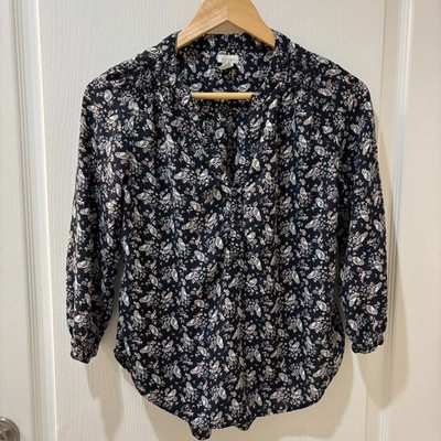 Nordstrom Hinge 3/4 Sleeve Floral Pattern Black Soft Blouse