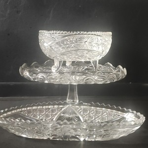 3 pc Hostess Set:  McKeen Torte Stand & 2 Hand cut Geman Crystal  *read all* 